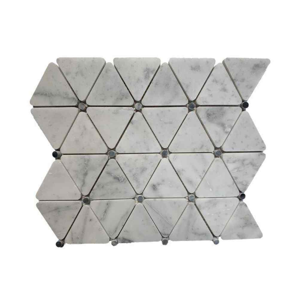 Carrara White Triangle With Black Dot Polished Marble Mosaic