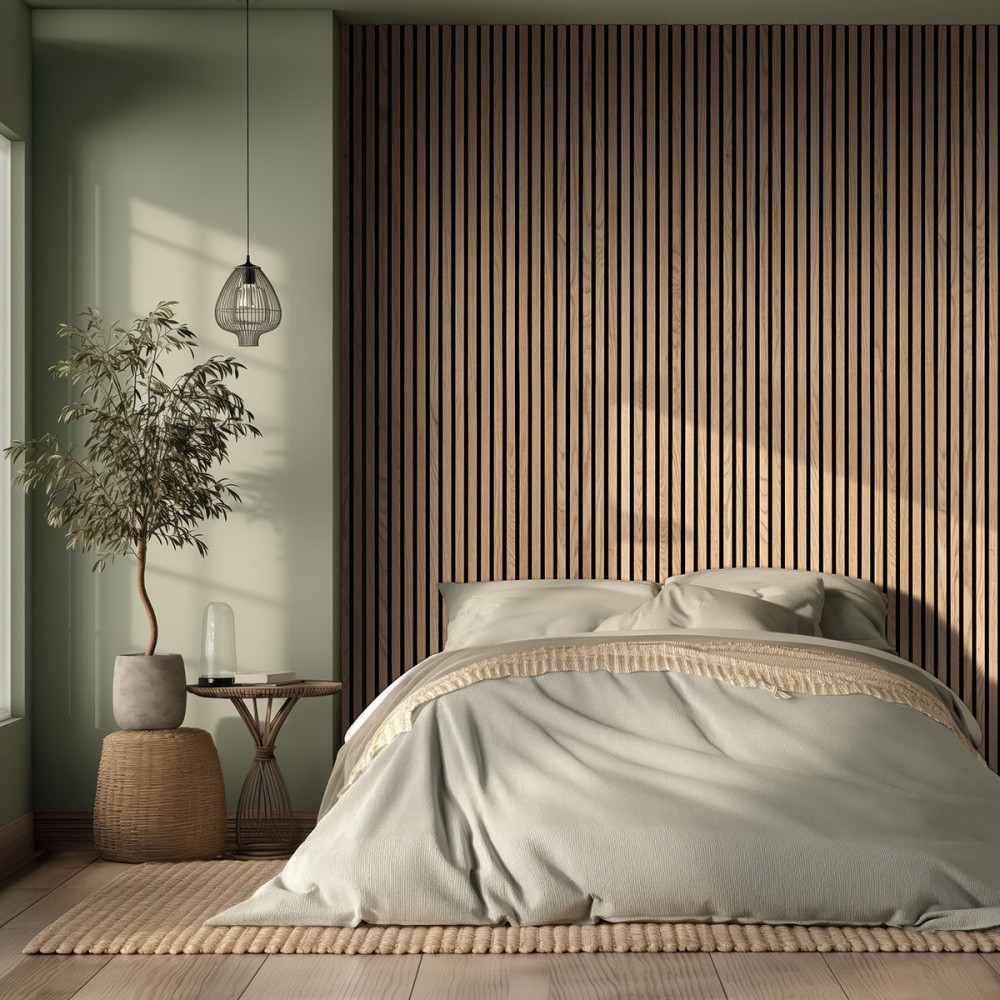 Natural 9.5 x 94.5 3D Prefinished Wood Fluted Sound Absorbing Wall Panel