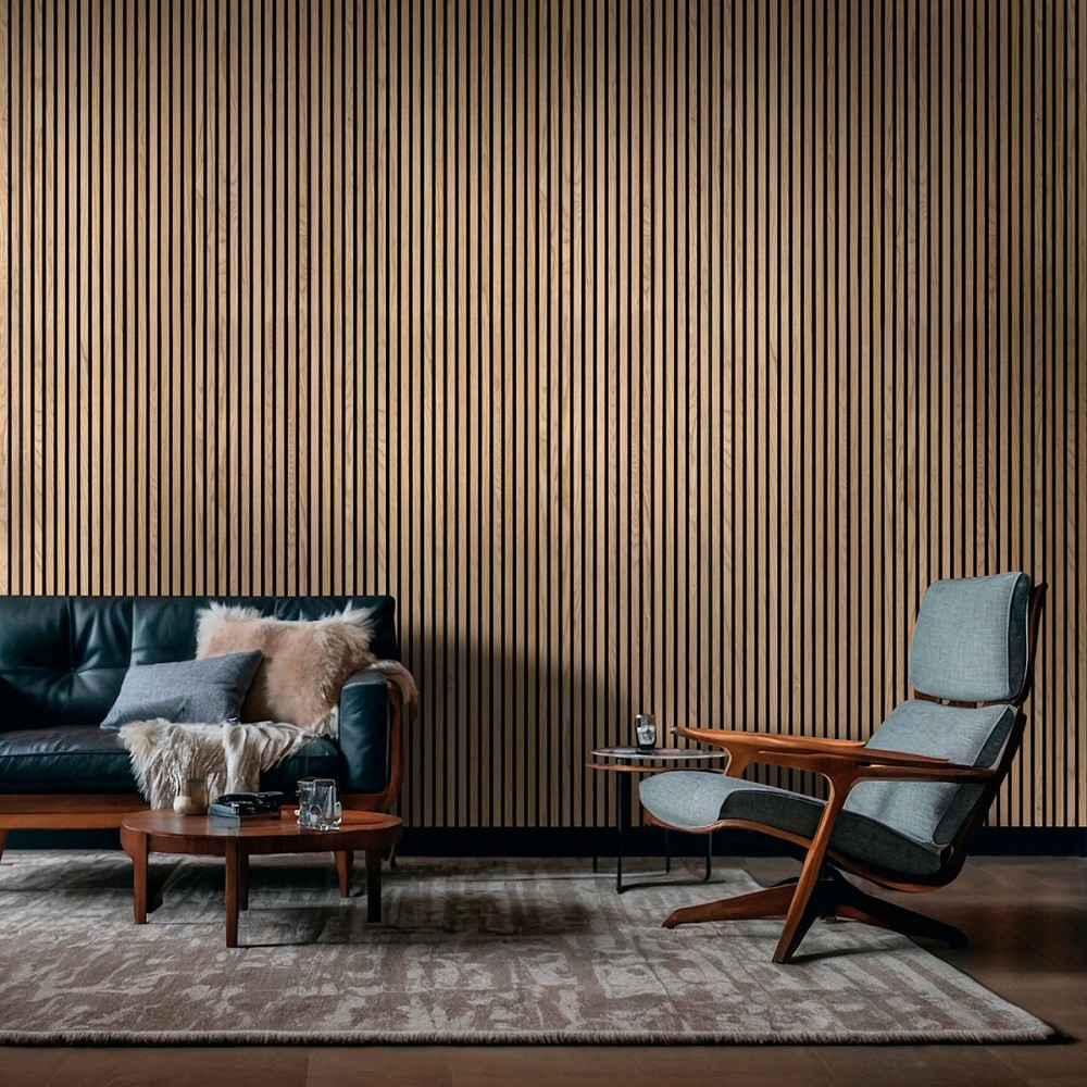 Natural 9.5 x 94.5 3D Prefinished Wood Fluted Sound Absorbing Wall Panel