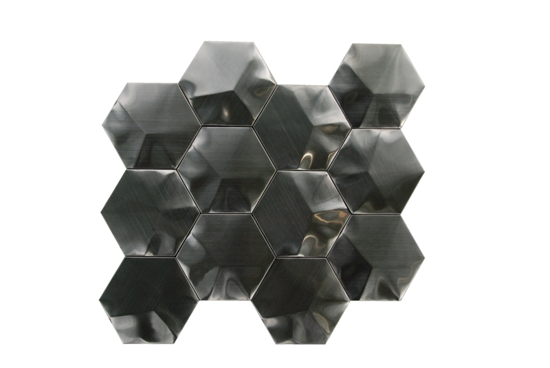 Stainless Steel 3D black Interlocking 3" Hexagon Mosaic