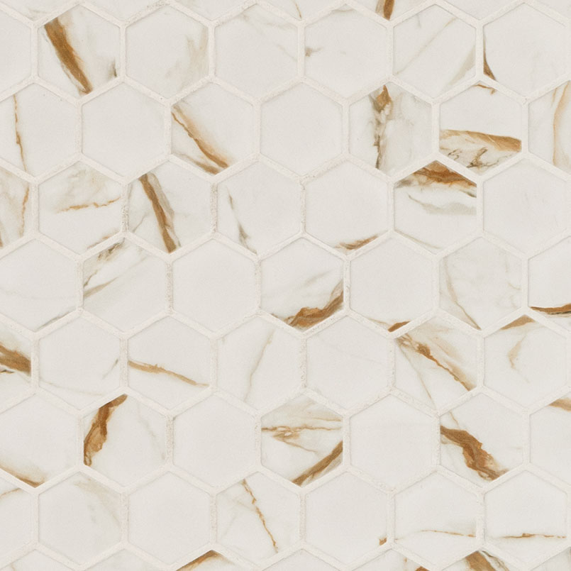 Calacatta Gold 11x12 Hexagon Matte Porcelain Mosaic