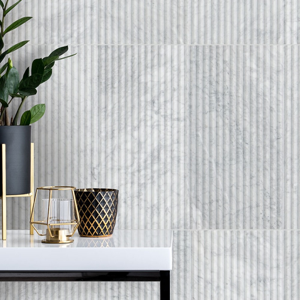 Carrara White Milano Ribbo 12x24 Honed Fluted Marble Wall Tile