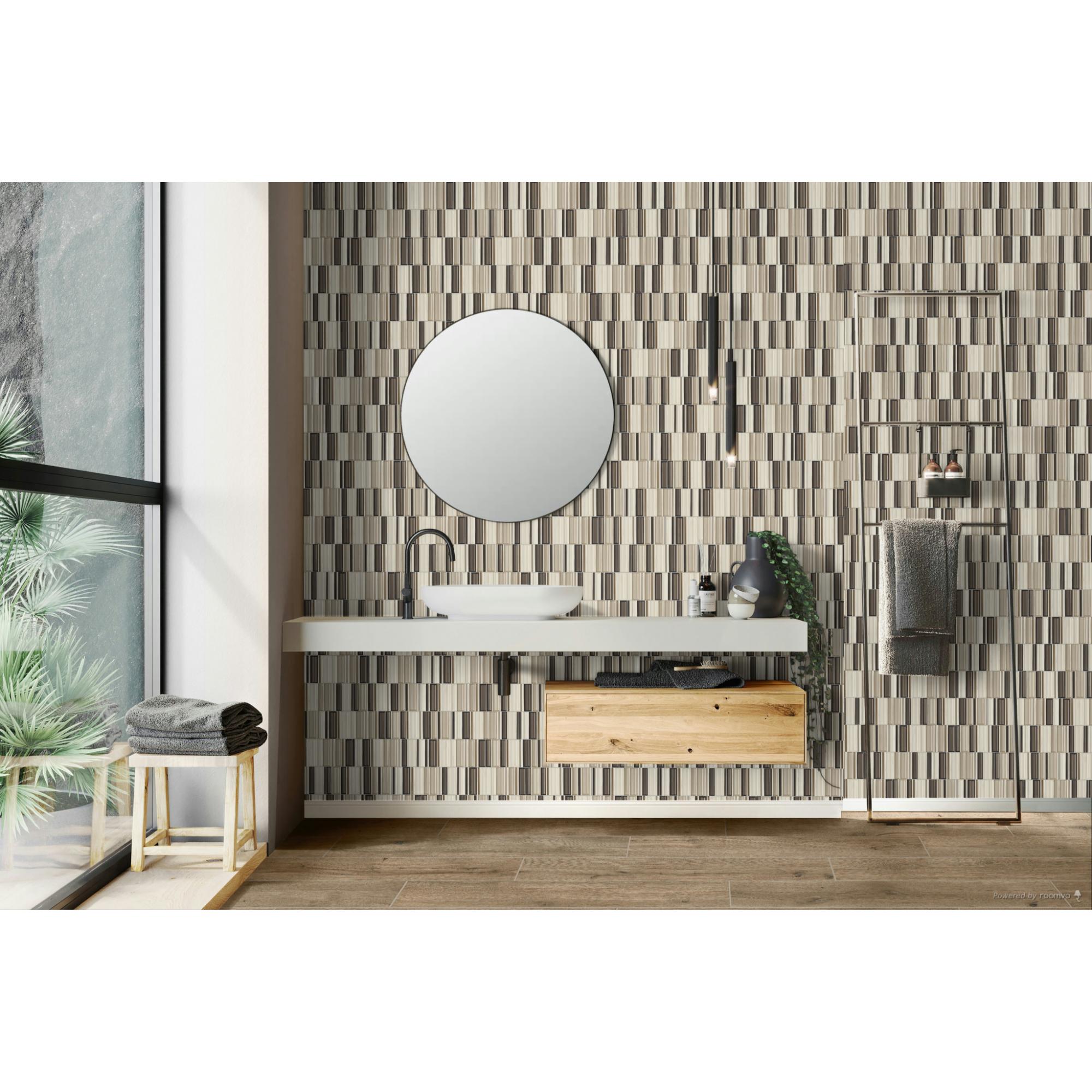 Cascading Waters Earth Tide Random Straight Stacked 1X4 Glass Mosaic Tile