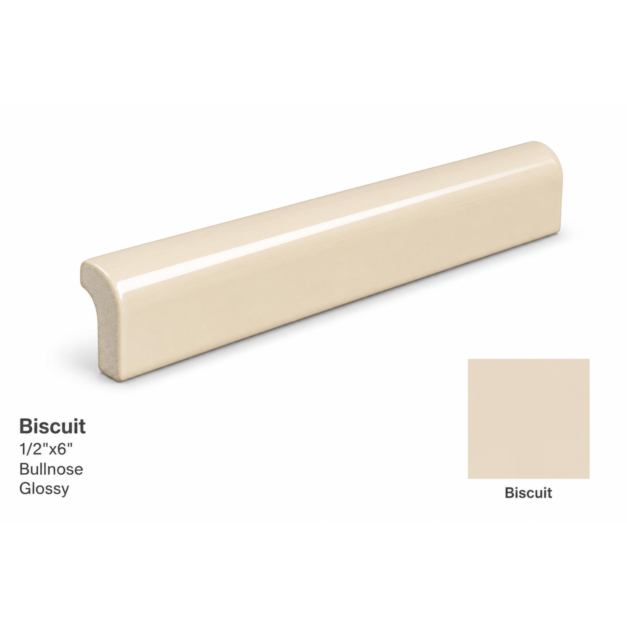 Color Wheel Classic Biscuit 1/2X6 Bullnose Glossy Wall Tile Trim