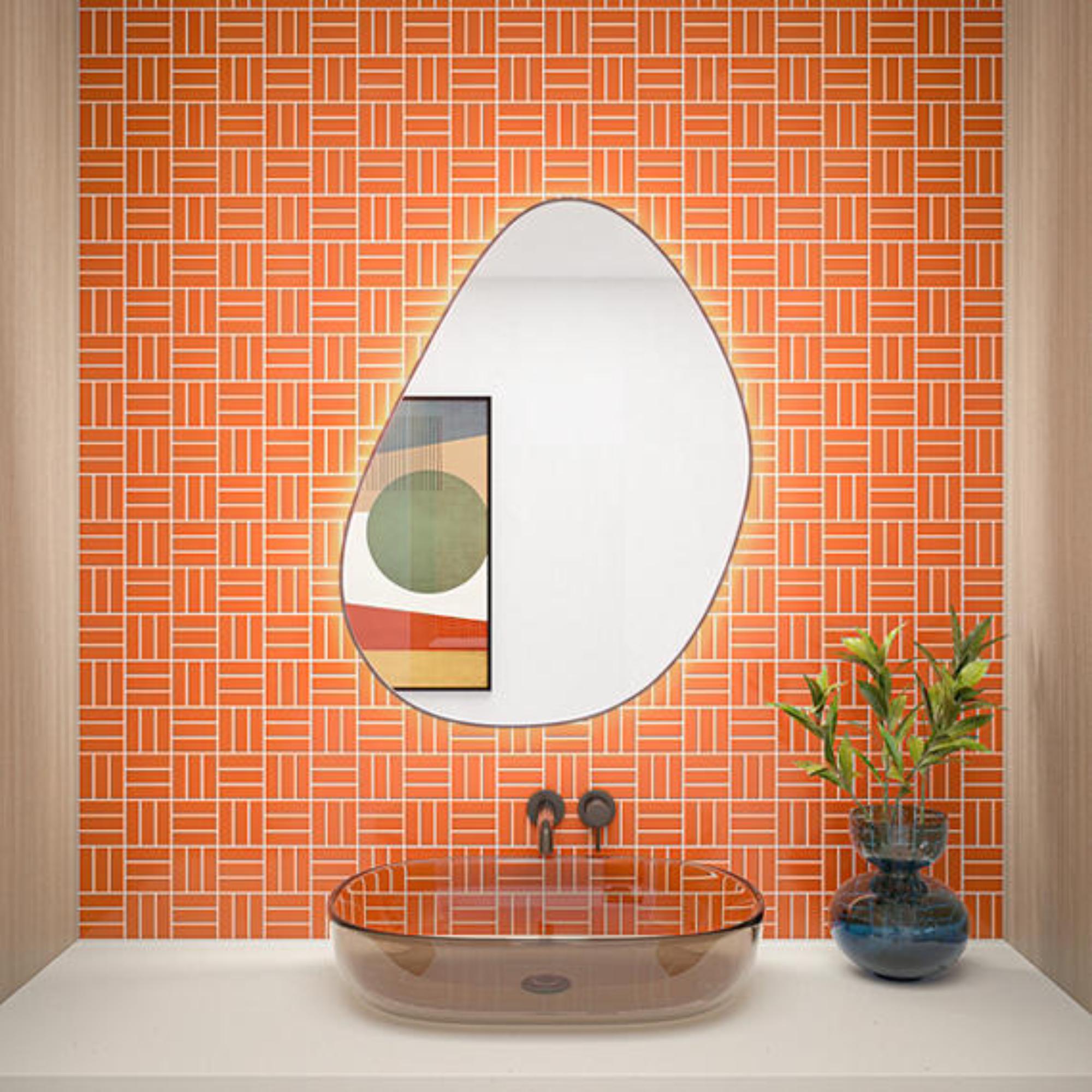 Color Wheel Orange Burst 1X3 Lattice Weave Glossy Mosaic Tile