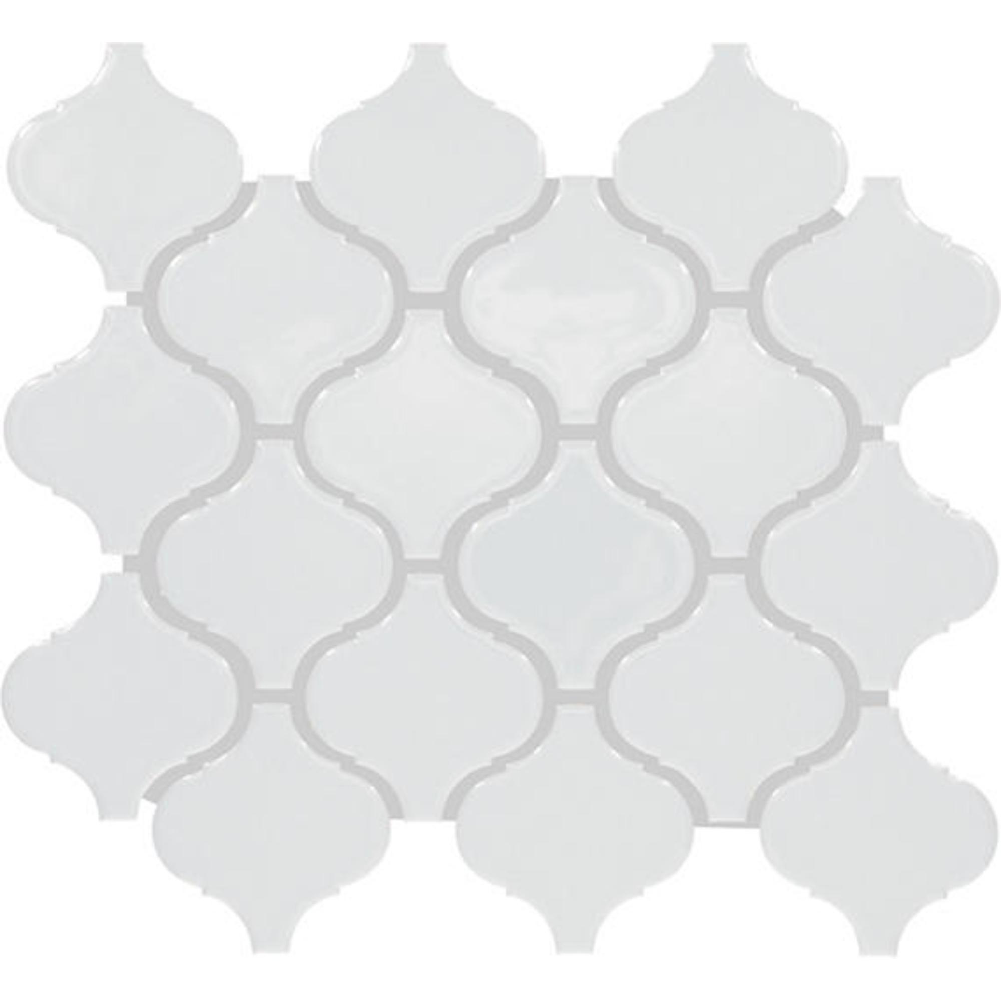 Color Wheel Retro Arctic White Arabesque 3X3 Glossy Mosaic Tile 