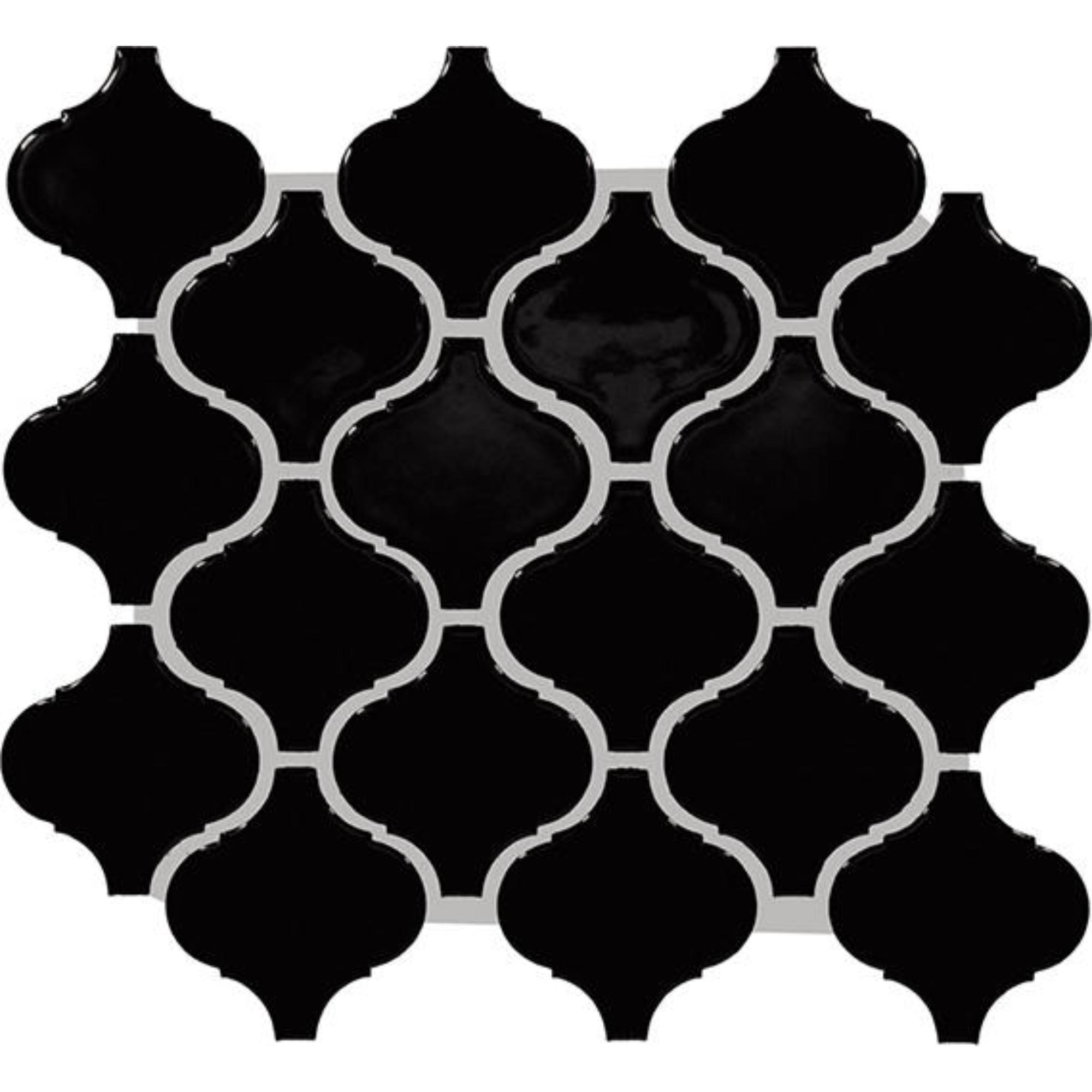 Color Wheel Retro Black Arabesque 3X3 Glossy Mosaic Tile 