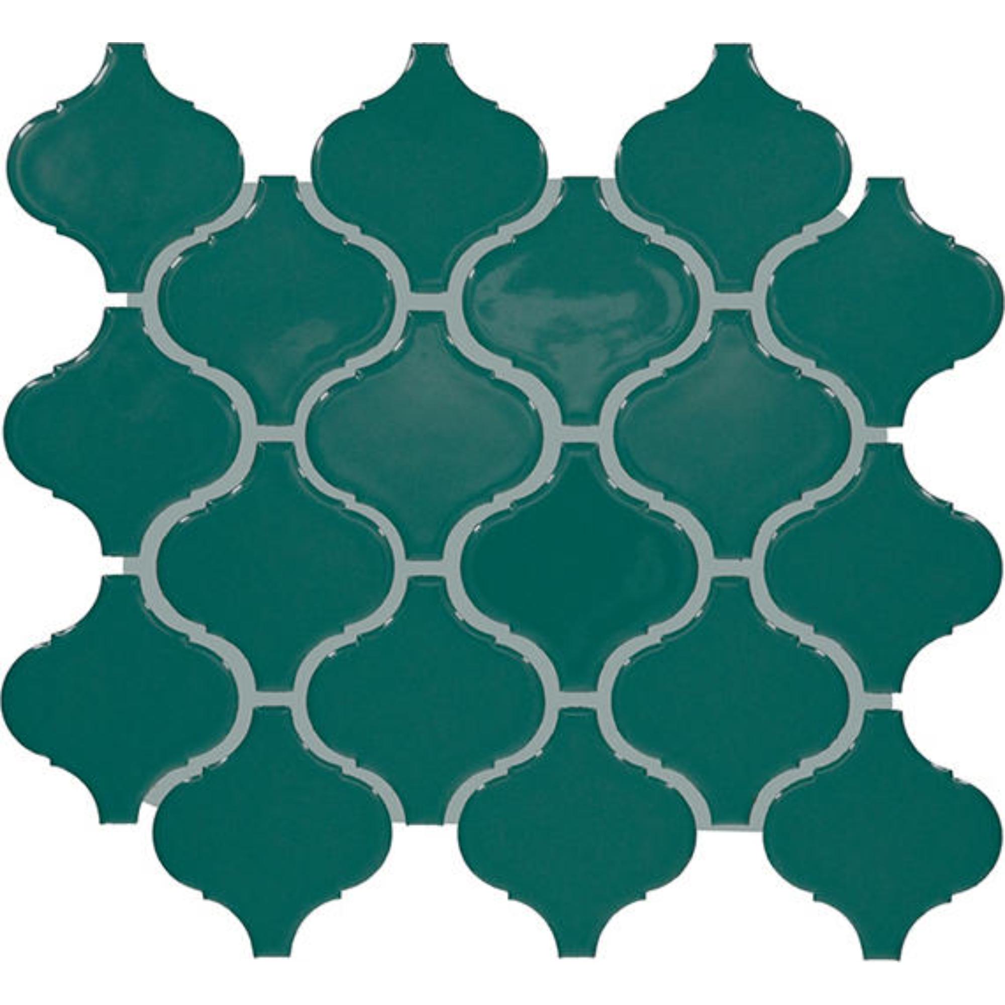 Color Wheel Retro Peacock Arabesque 3X3 Glossy Mosaic Tile 