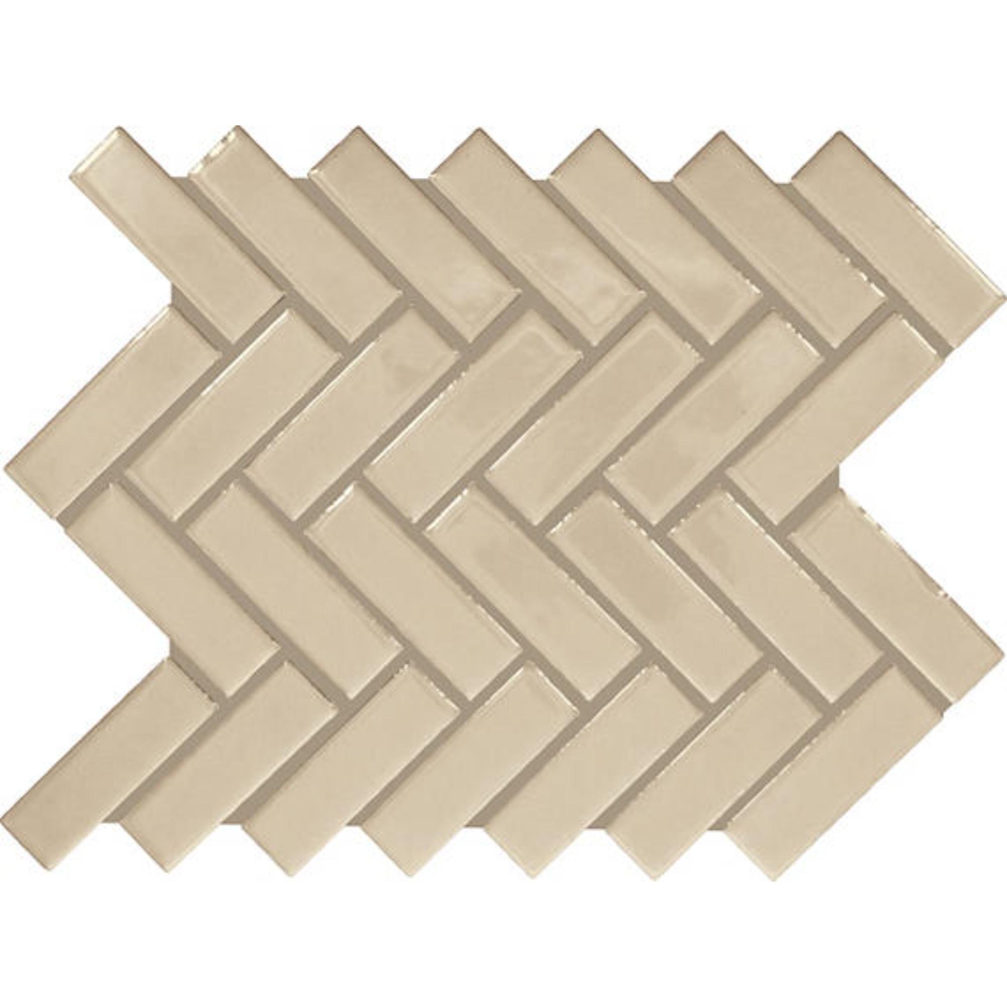 Color Wheel Urban Putty Herringbone 1X3 Glossy Mosaic Tile