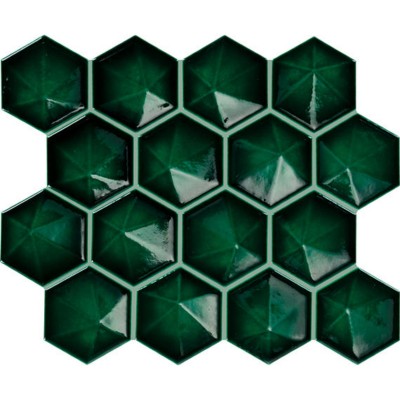 Artefino Jewel Emerald Pyramid Hexagon 11X12 Glossy Mosaic Tile