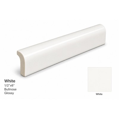 Color Wheel Classic White 1/2X6 Bullnose Glossy Wall Tile Trim