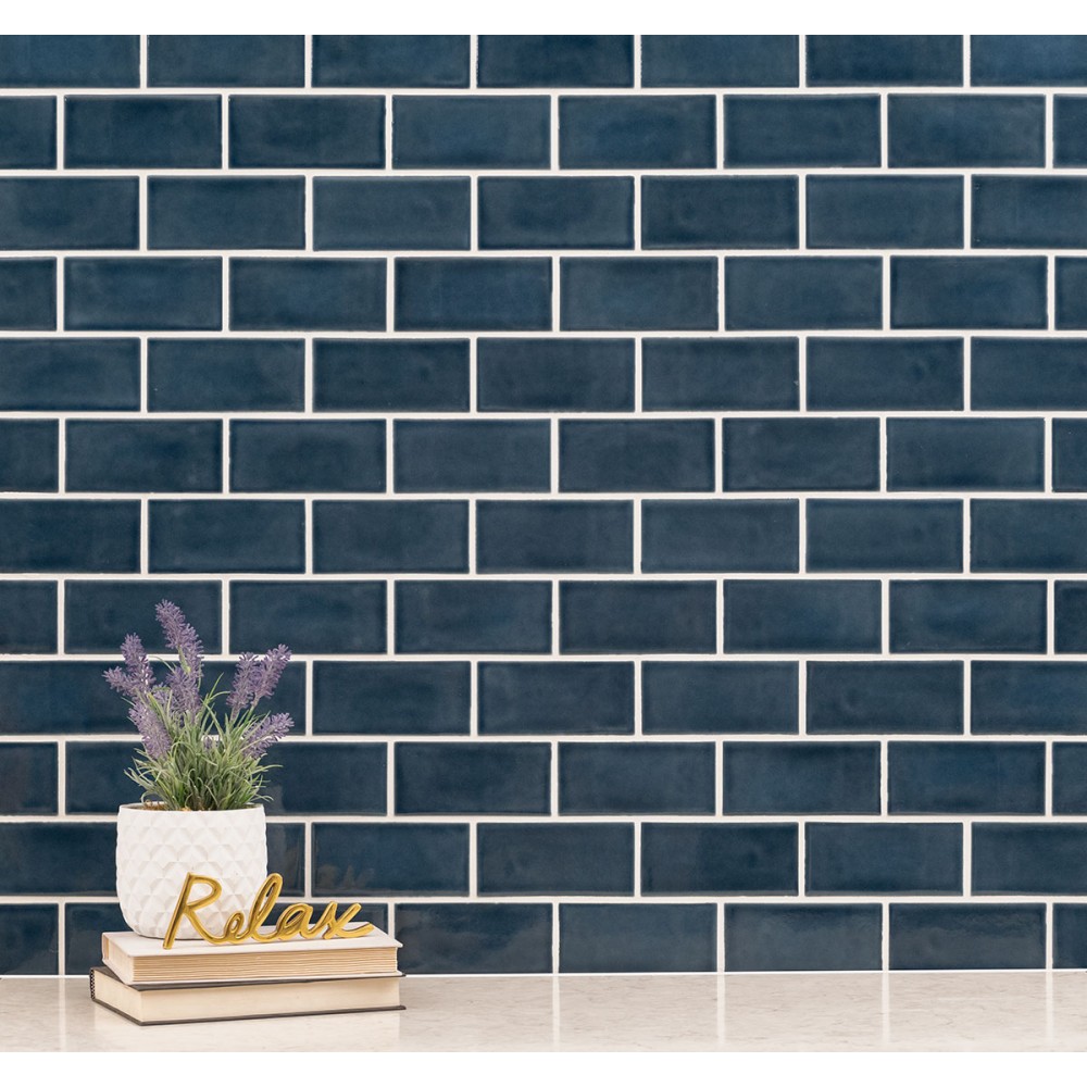 Bay Blue Glazed Handcrafted 3X6 Glossy Ceramic Mosaic Tile-2
