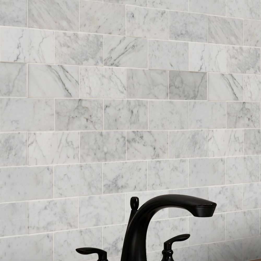Carrara White 3x6 Honed Subway Marble Tile