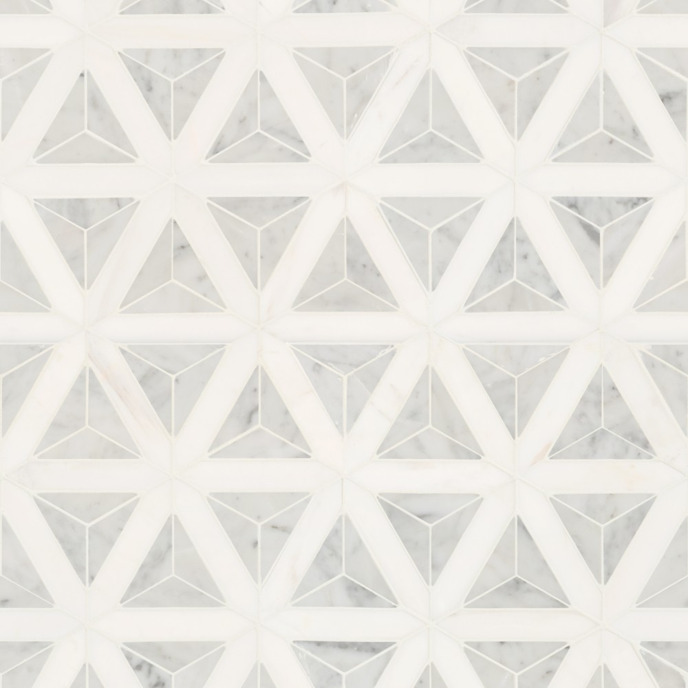 Carrara White Faceted 9X12 Polished Marble Mosaic Tile-1