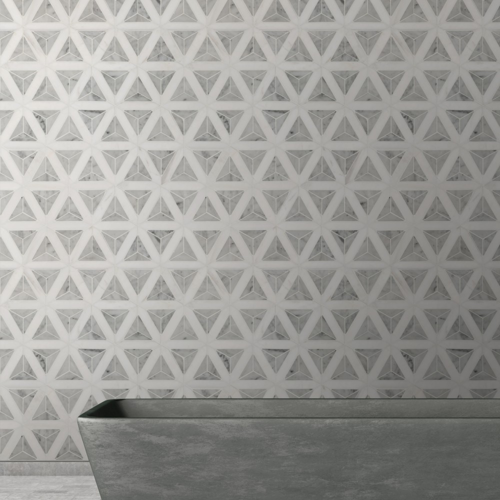 Carrara White Faceted 9X12 Polished Marble Mosaic Tile-6