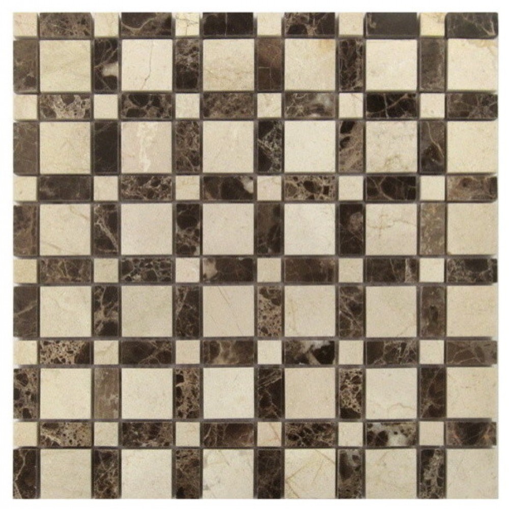 Checker Blend Emperador 12X12 Polished Marble Mosaic Tile - Tilesbay.com