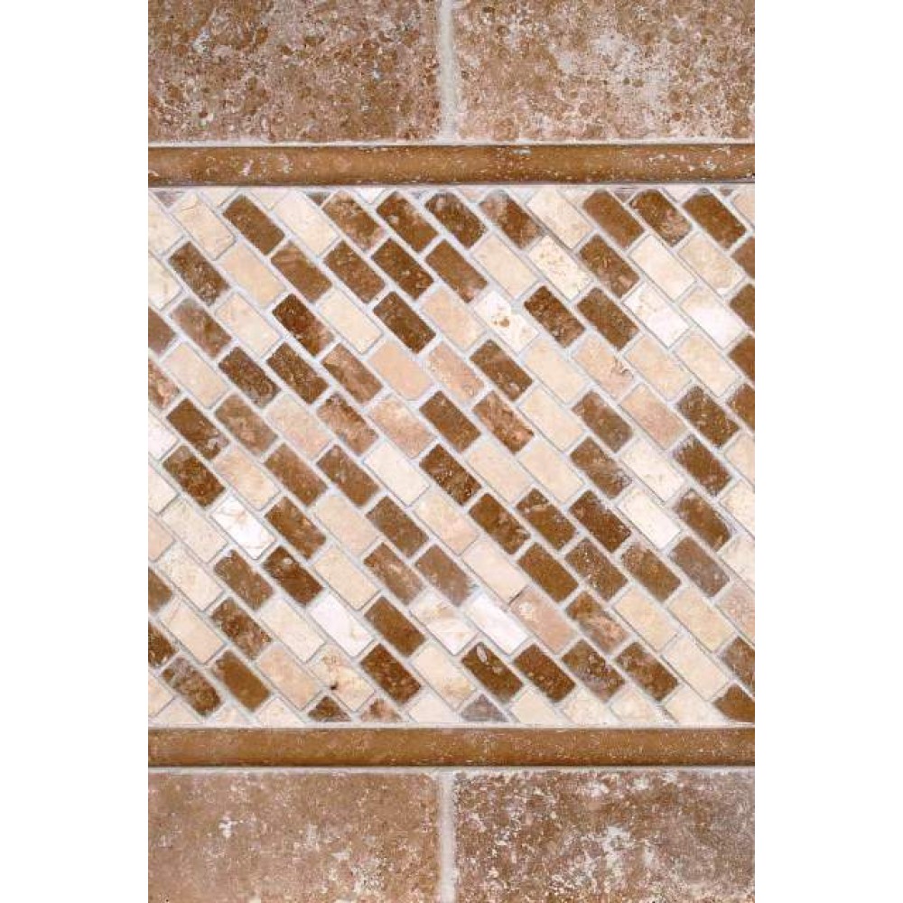 Chiaro Brick 12X12 Tumbled Travertine Mesh-Mounted Mosaic Tile