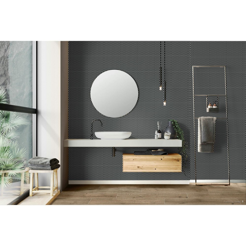 Color Wheel Black Penny Rounds 1x1 Matte Mosaic Tile