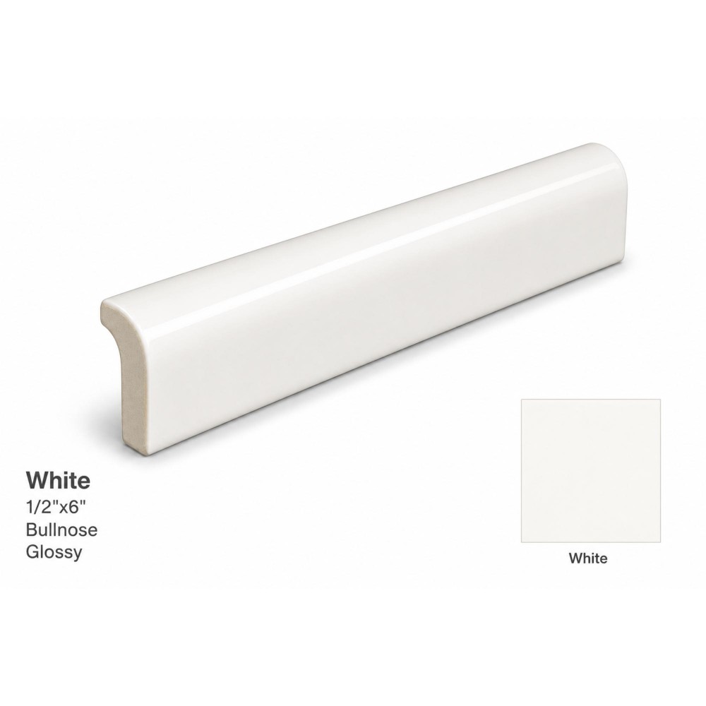 Color Wheel Classic White 1/2X6 Bullnose Glossy Wall Tile Trim