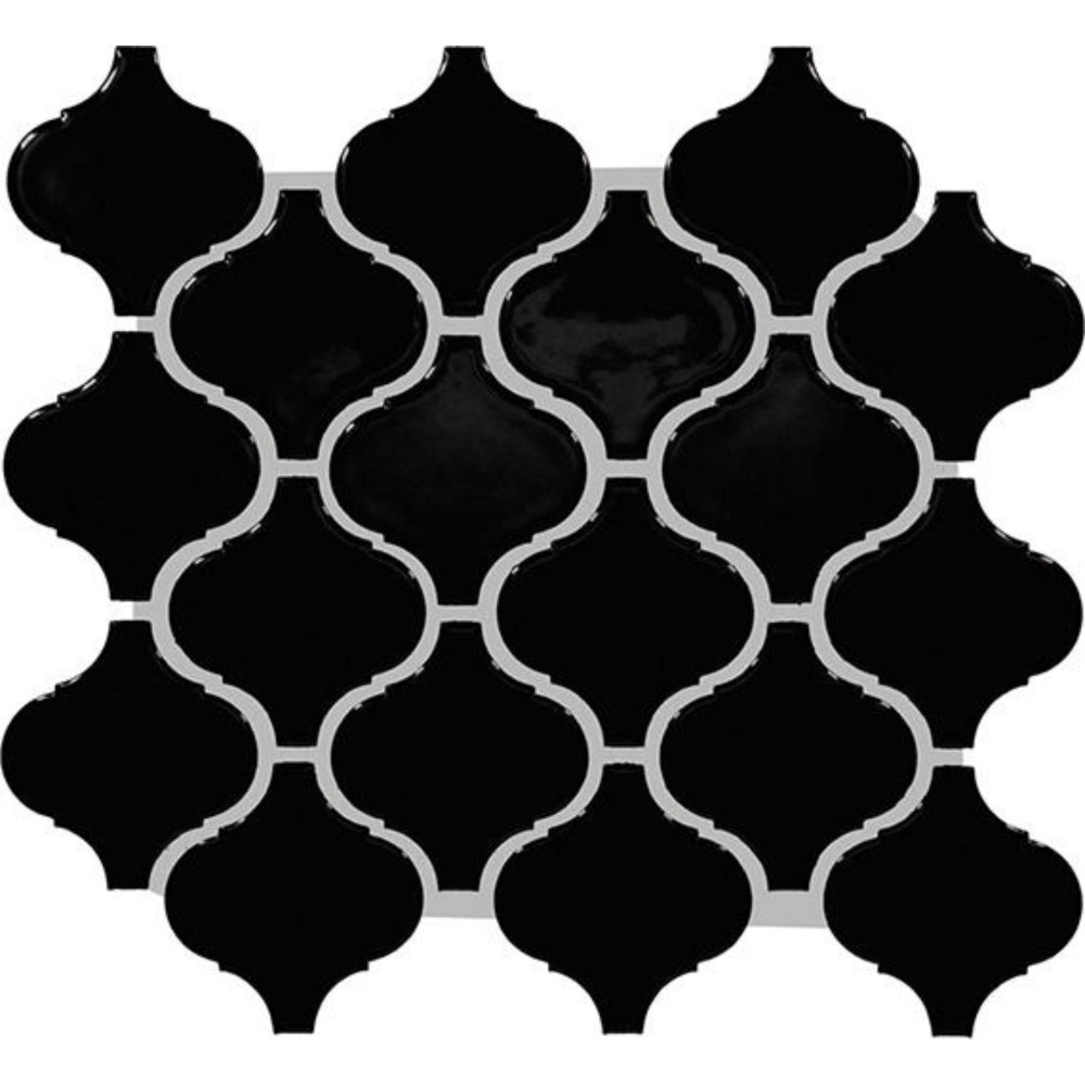 Color Wheel Retro Black Arabesque 3X3 Glossy Mosaic Tile 