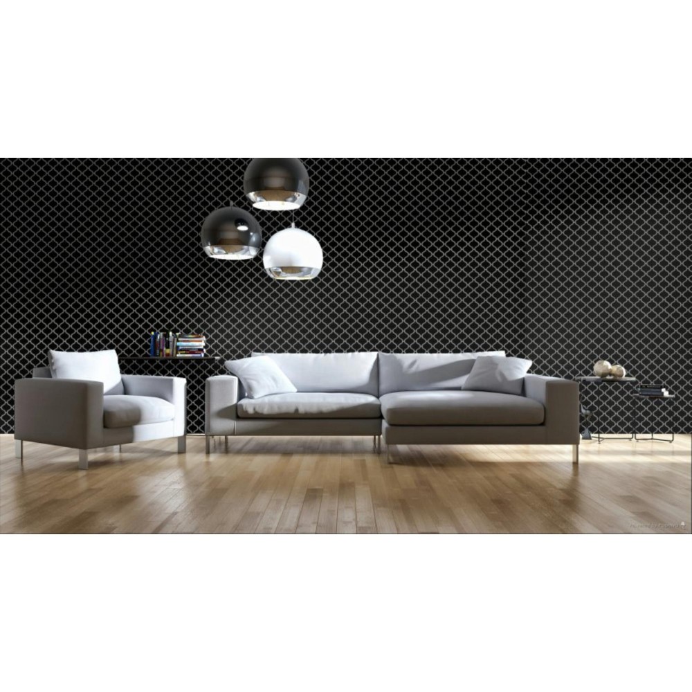 Color Wheel Retro Black Arabesque 3X3 Glossy Mosaic Tile 