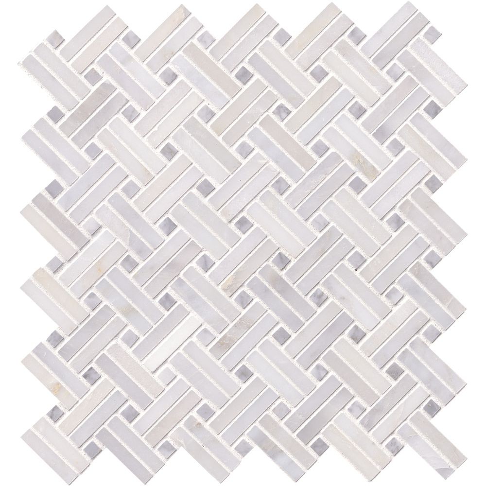 Greecian White With Gray Dot Basketweave Polished Pattern Mosaic