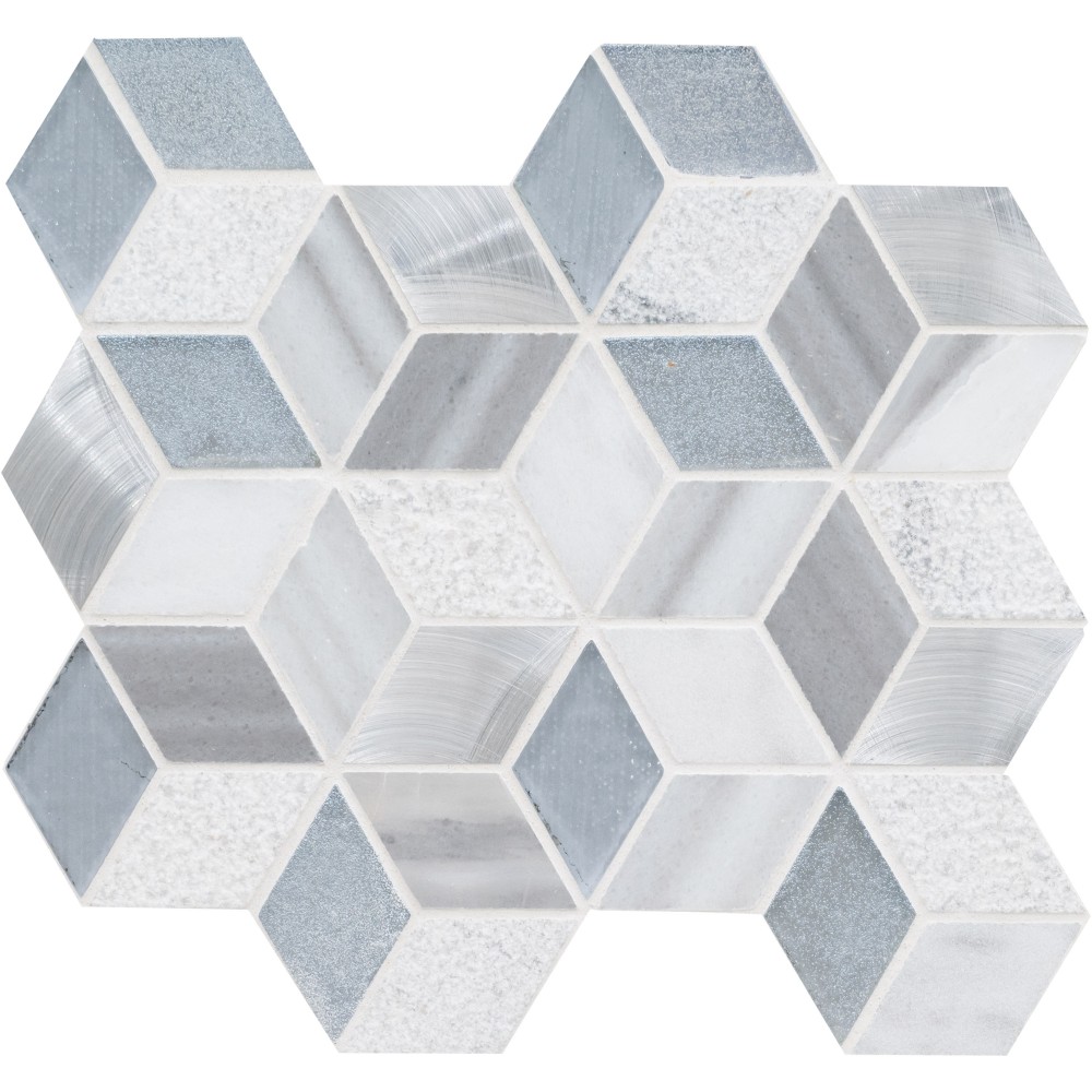 Harlow Cube Pattern 11.58X12.56 Glass Stone Metal Blend Mosaic Tile-1
