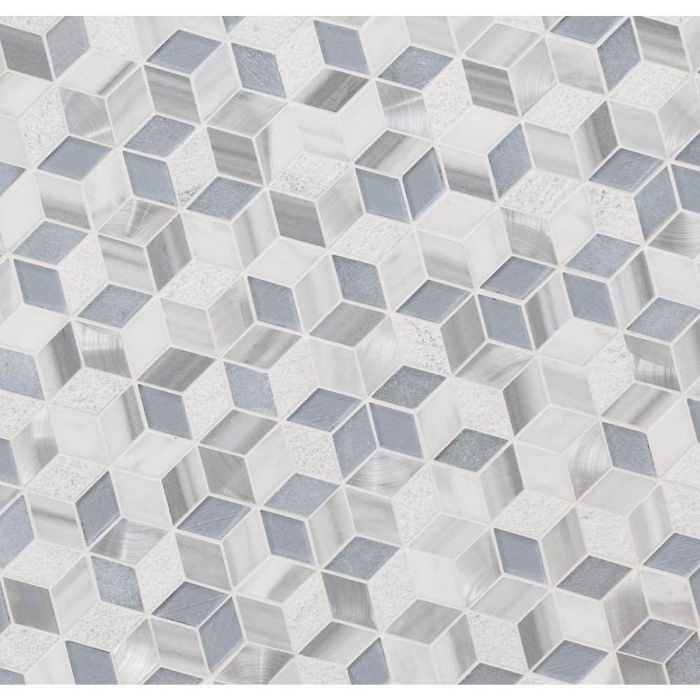 Harlow Cube Pattern 11.58X12.56 Glass Stone Metal Blend Mosaic Tile-2