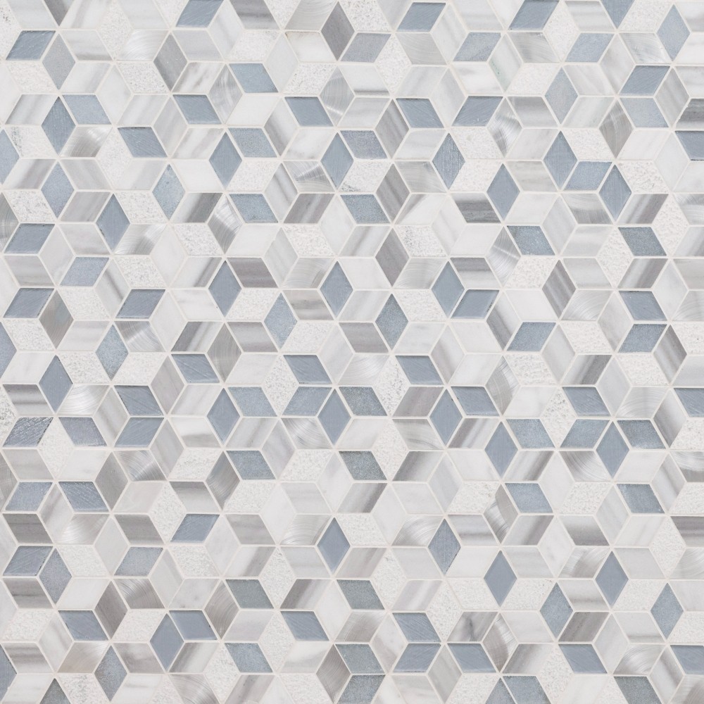 Harlow Cube Pattern 11.58X12.56 Glass Stone Metal Blend Mosaic Tile