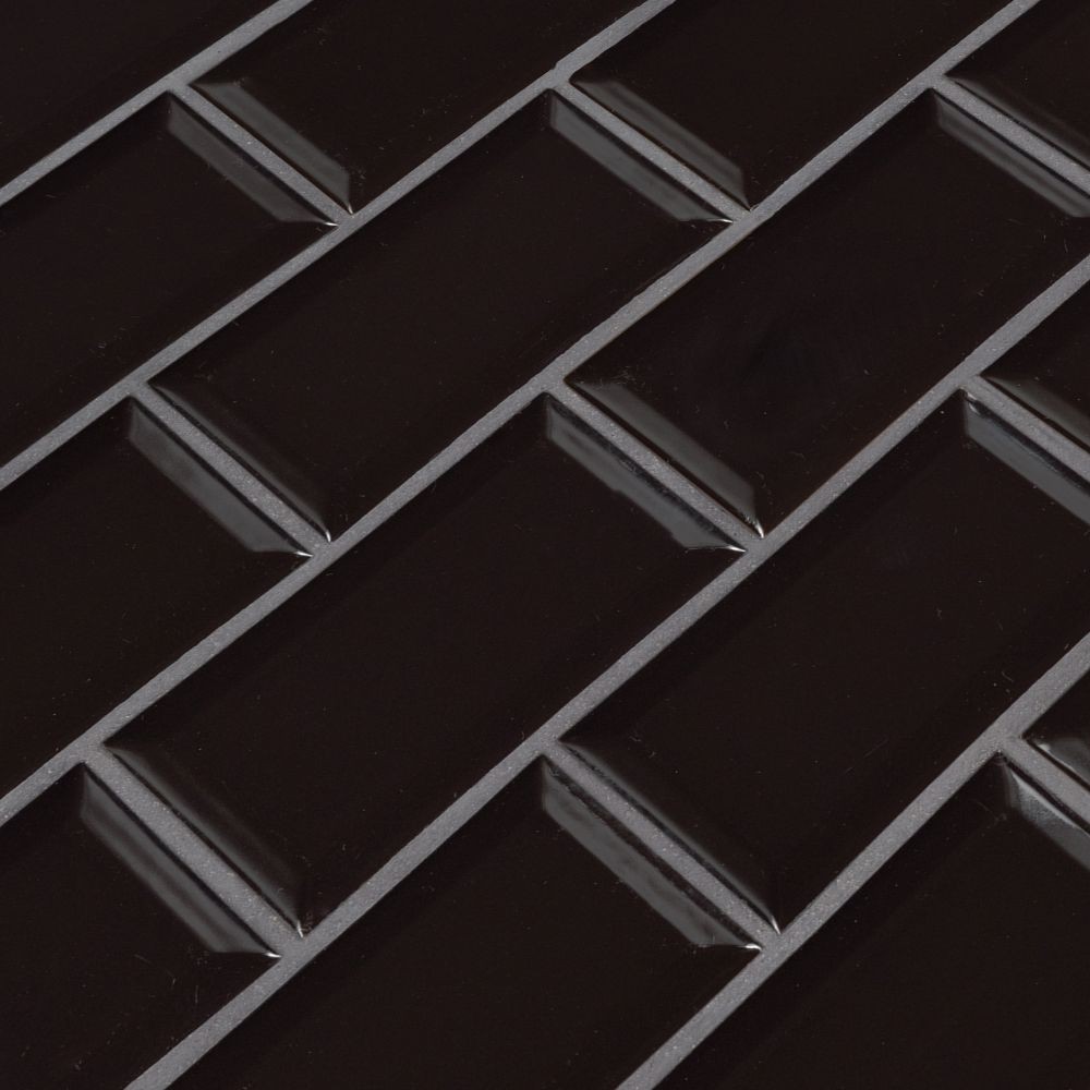 Midnight Black 2x4 Glossy Bevel Ceramic Subway Tile