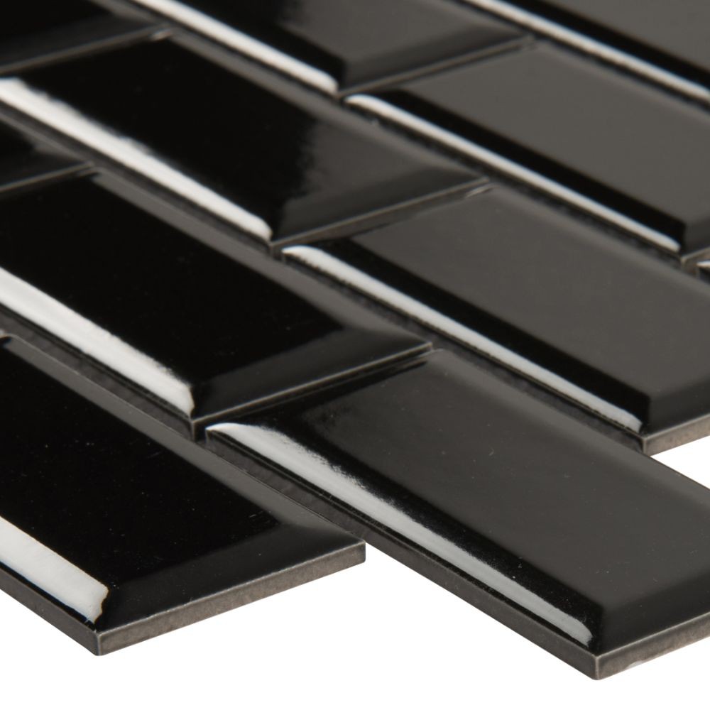 Midnight Black 2x4 Glossy Bevel Ceramic Subway Tile