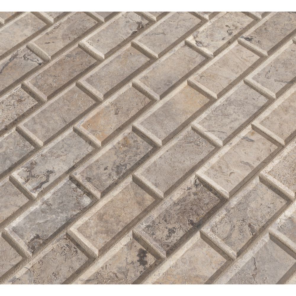 Silver Travertine 2x4 Honed and Beveled Mosaic