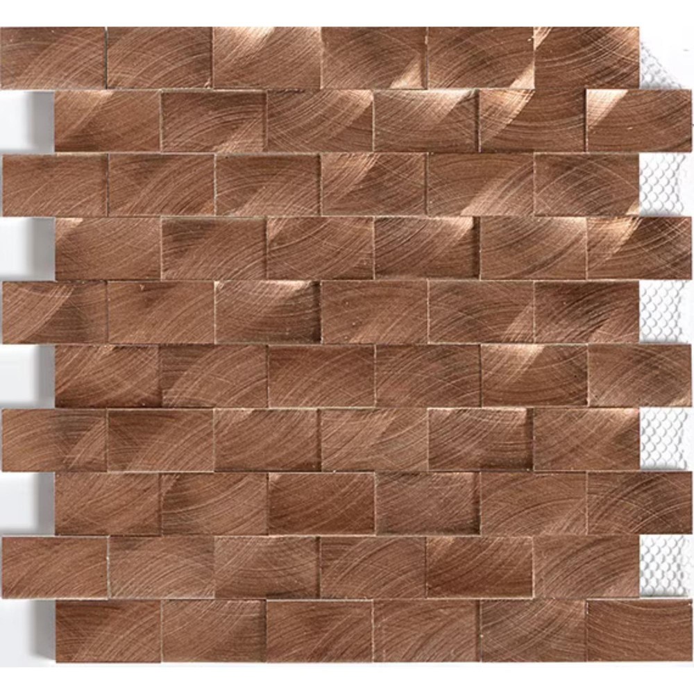 Structure Copper 3D Brick Joint 1X2 Satin Mosaic Tile