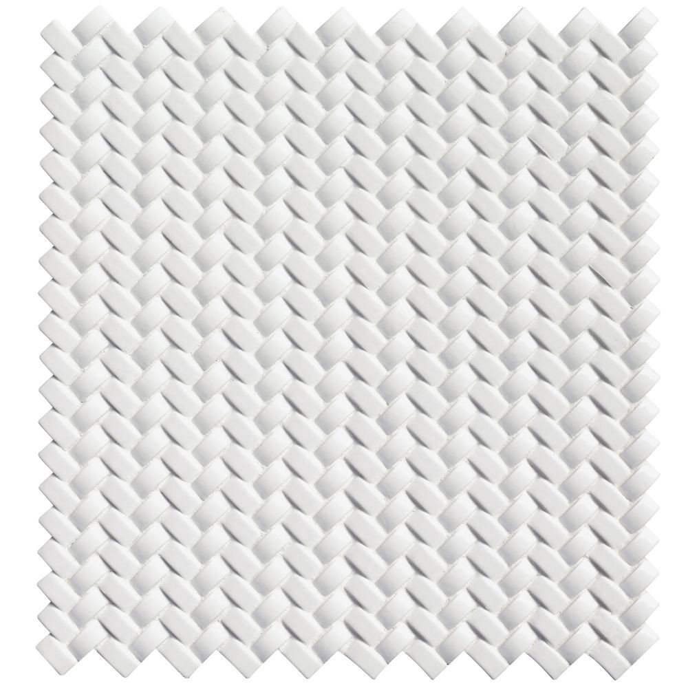 Whisper White 12X12 Glossy Arched Herringbone Mosaic 