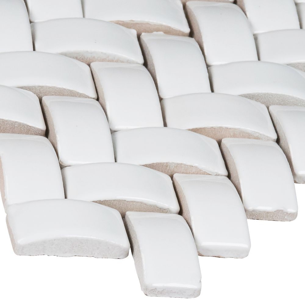 Whisper White 12X12 Glossy Arched Herringbone Mosaic 