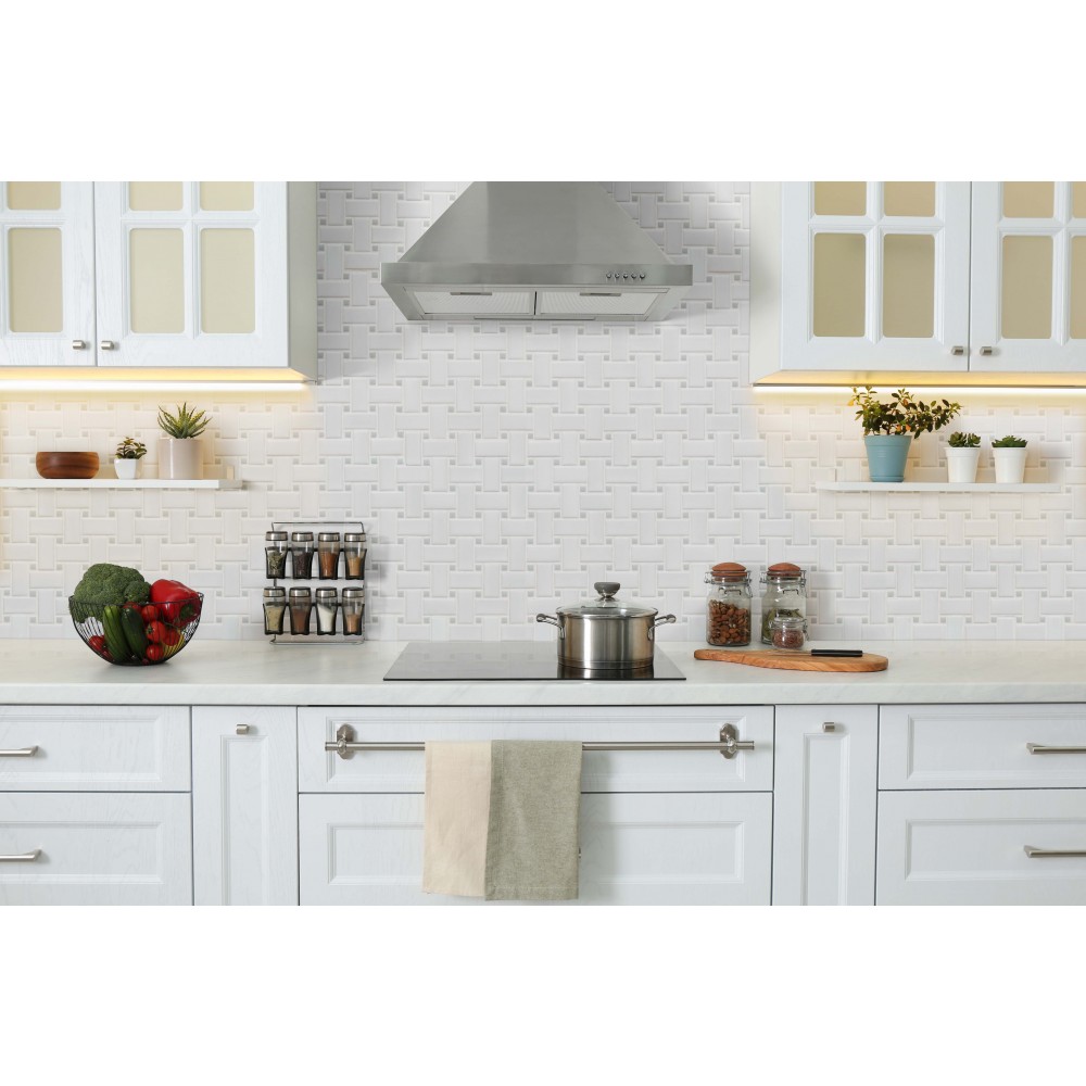 White and Gray Basketweave 11.81X11.81 6mm Matte Porcelain Mosaic Tile-2