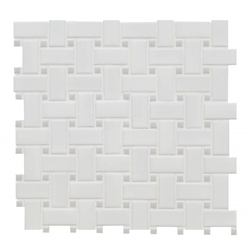 White and Gray Basketweave 11.81X11.81 6mm Matte Porcelain Mosaic Tile-3