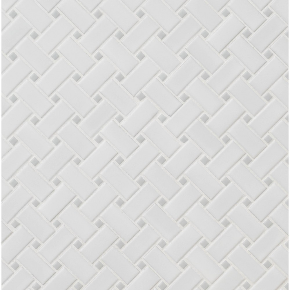 White and Gray Basketweave 11.81X11.81 6mm Matte Porcelain Mosaic Tile-4
