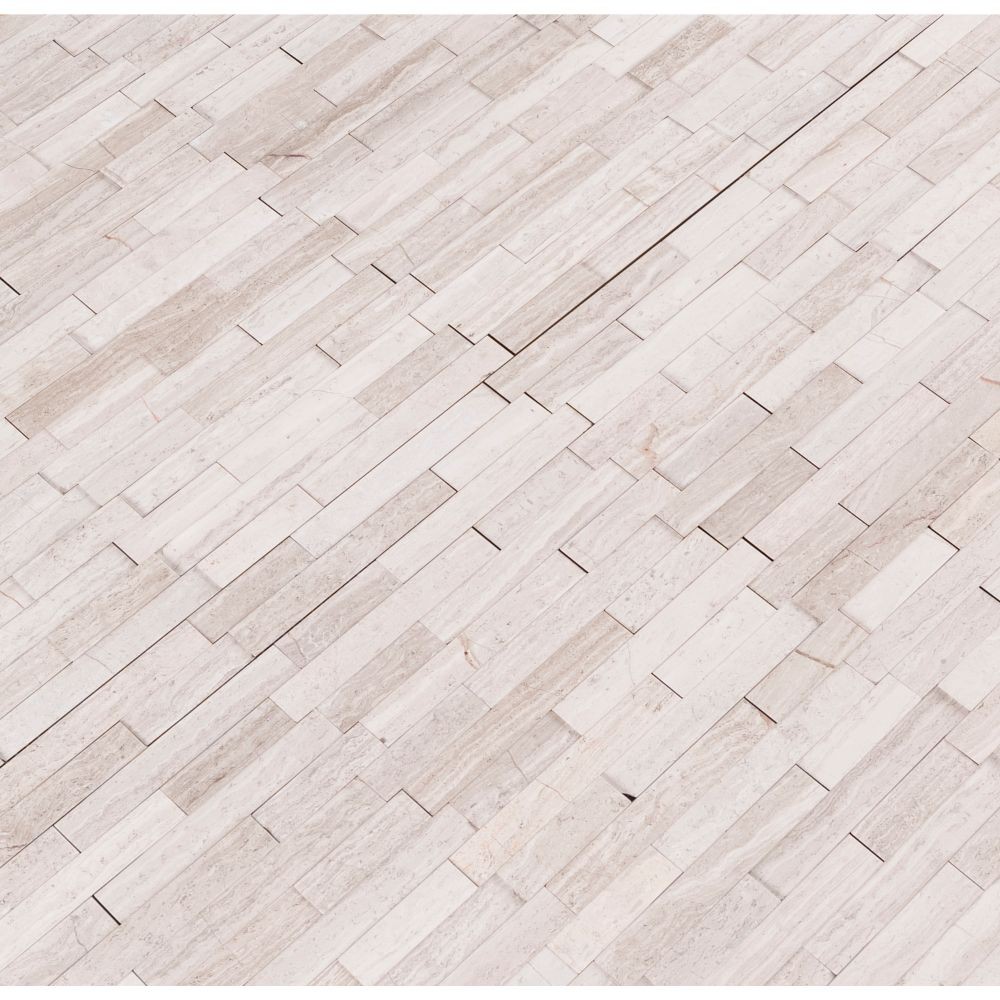 White Quarry Interlocking 3D Peel and Stick Wall Tile