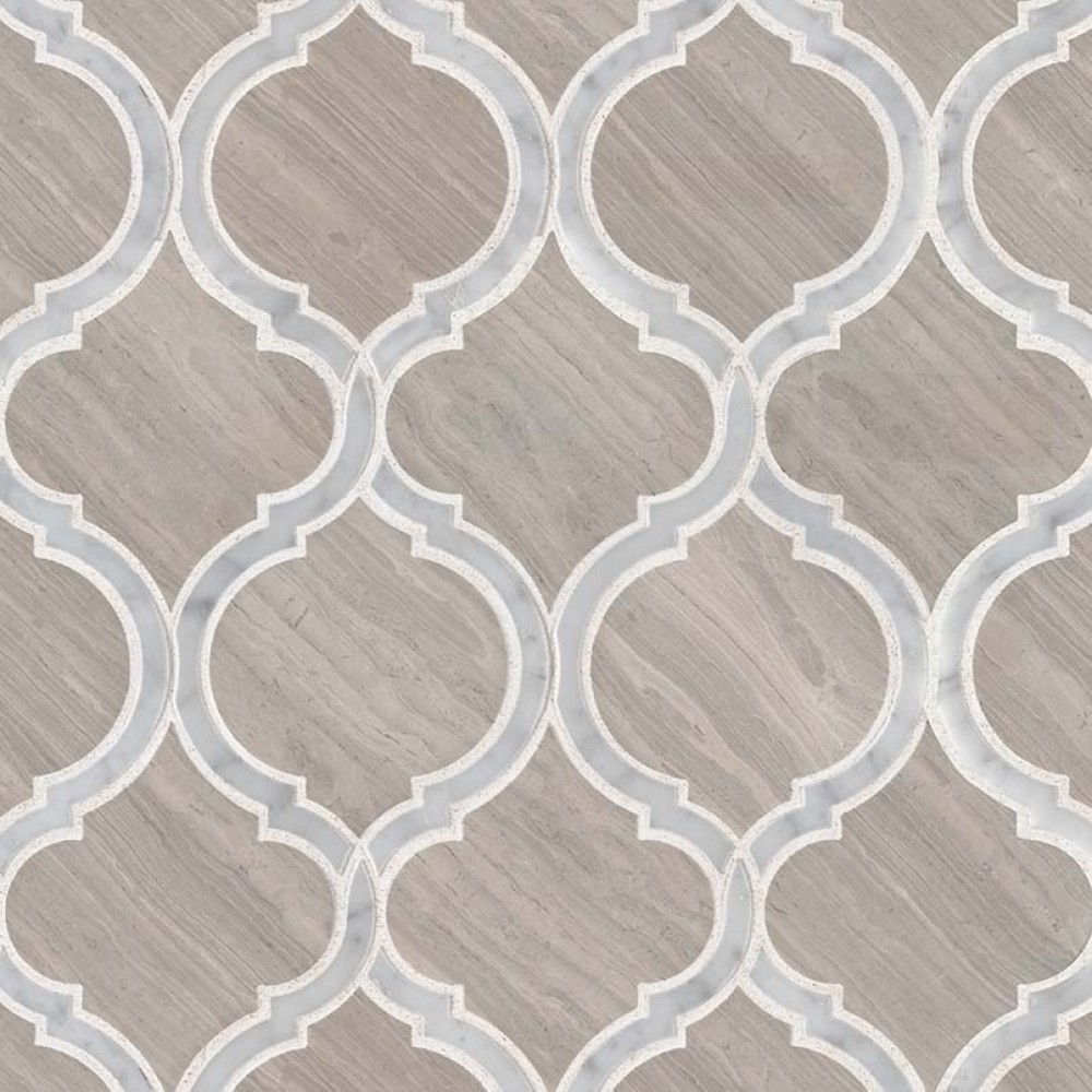 White Quarry Savona Polished Geometric Pattern Mosaic