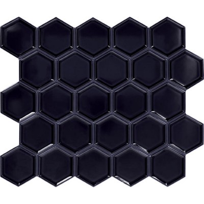 Artefino Jewel Obsidian Framed Hexagon 12X14 Glossy Mosaic Tile