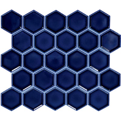 Artefino Jewel Sapphire Framed Hexagon 14X12 Glossy Mosaic Tile