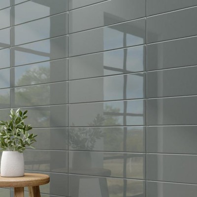 Color Wheel Linear Suede Gray 8X24 Glossy Wall Tile