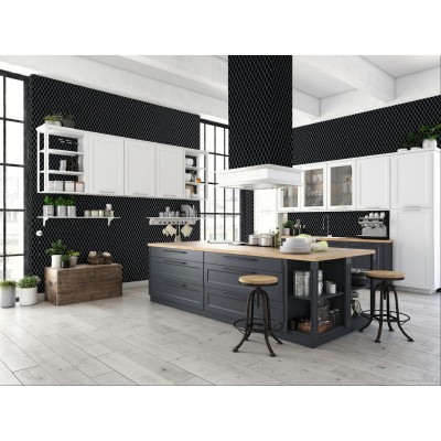 Color Wheel Retro Black Harlequin 2X3 Glossy Mosaic Tile 