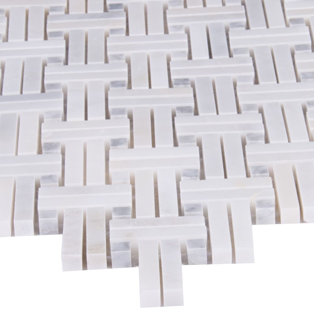 Greecian White With Gray Dot Basketweave Polished Pattern Mosaic
