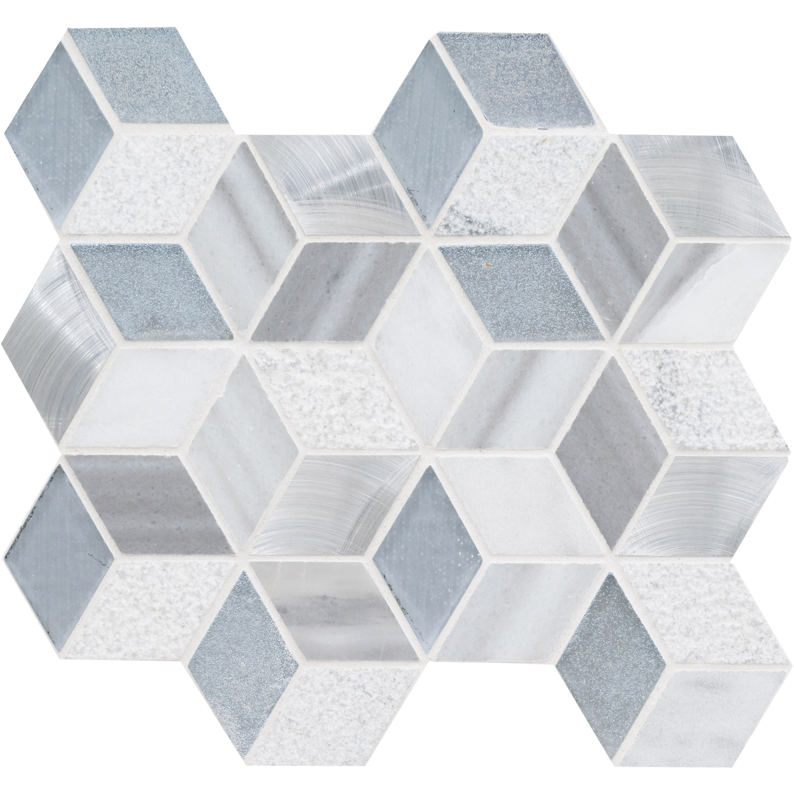 Harlow Cube Pattern 11.58X12.56 Glass Stone Metal Blend Mosaic Tile-1