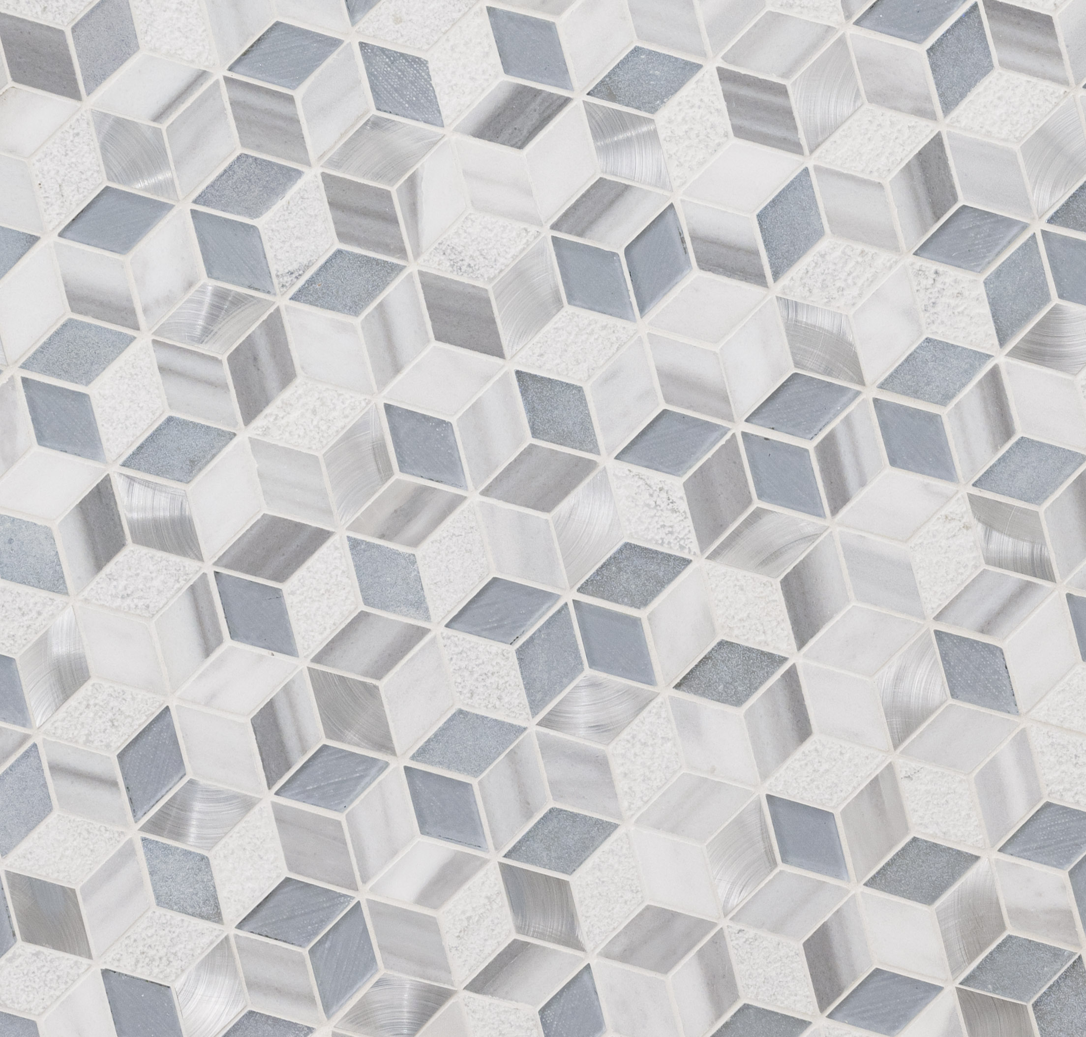 Harlow Cube Pattern 11.58X12.56 Glass Stone Metal Blend Mosaic Tile-2