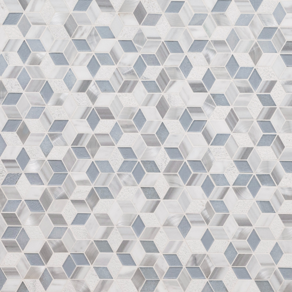 Harlow Cube Pattern 11.58X12.56 Glass Stone Metal Blend Mosaic Tile