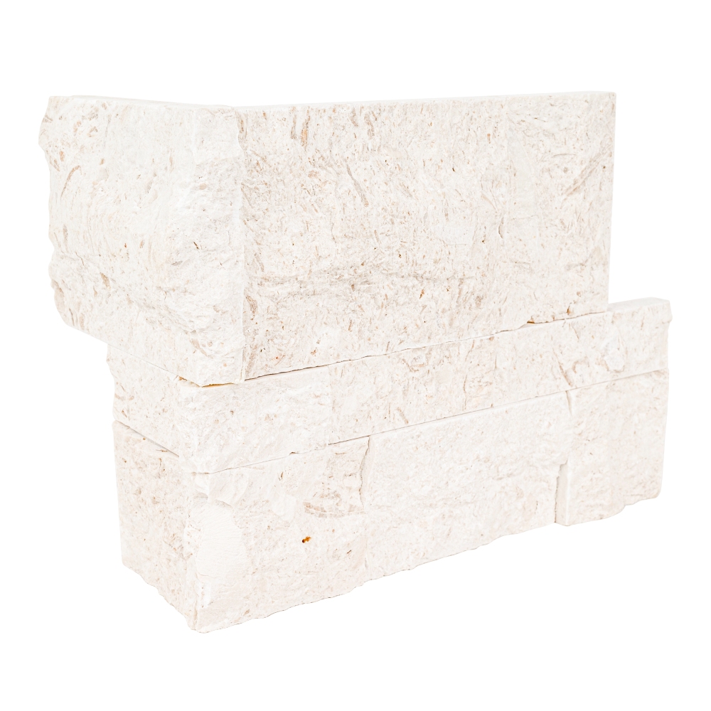 XL Mayra White 9X18 Split Face Limestone Corner Ledger Panel