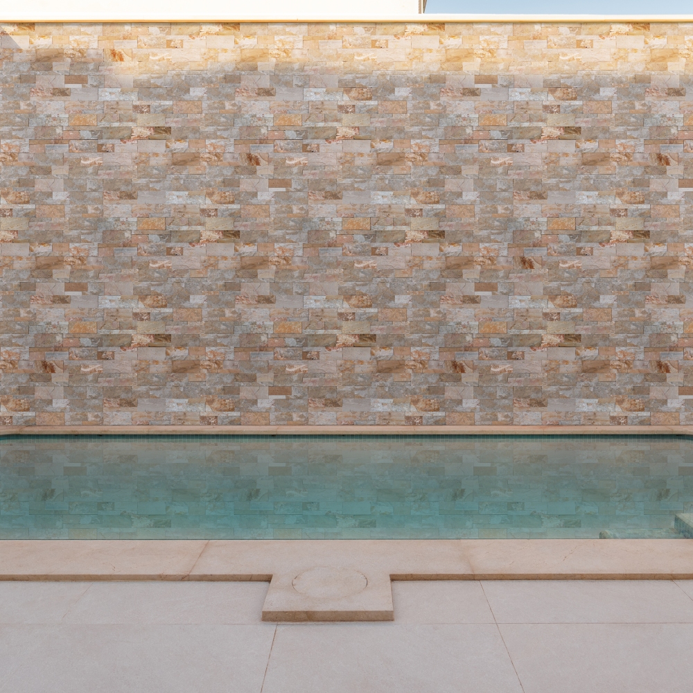 XL Golden White 9X24 Split Face Quartzite Ledger Panel